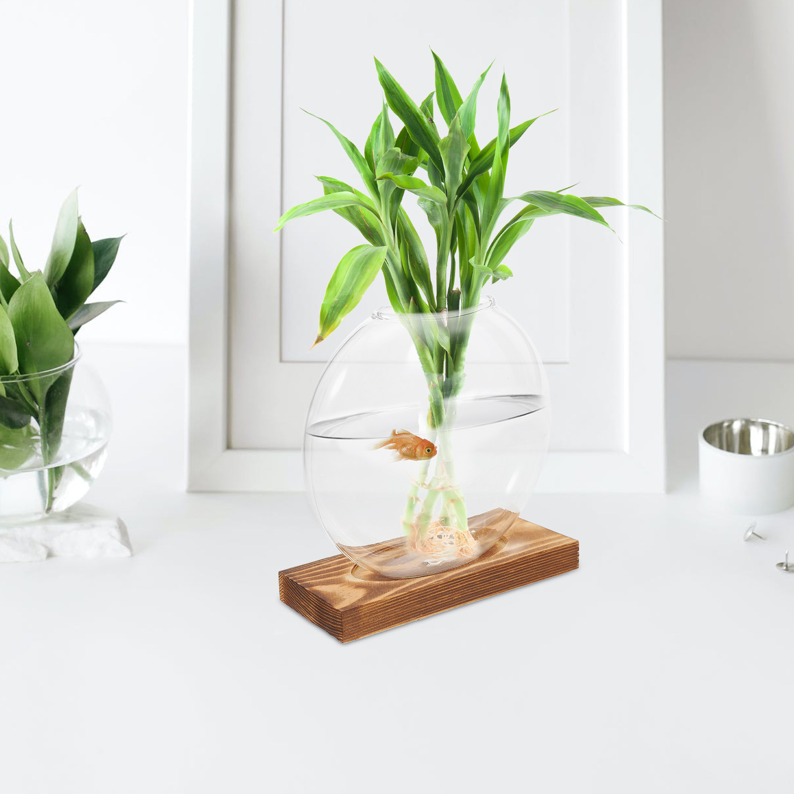 Propagation Station Vase - Hydroponisch bloempotframe, glazen vaas met houten